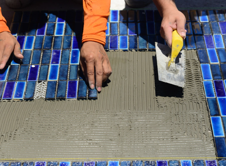 pool tiling under construction